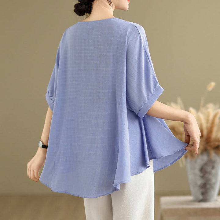 T-shirt damski z nadrukiem Buddha Stones w jednolitym kolorze, z krótkim rękawem i krótkim guzikiem - image 4