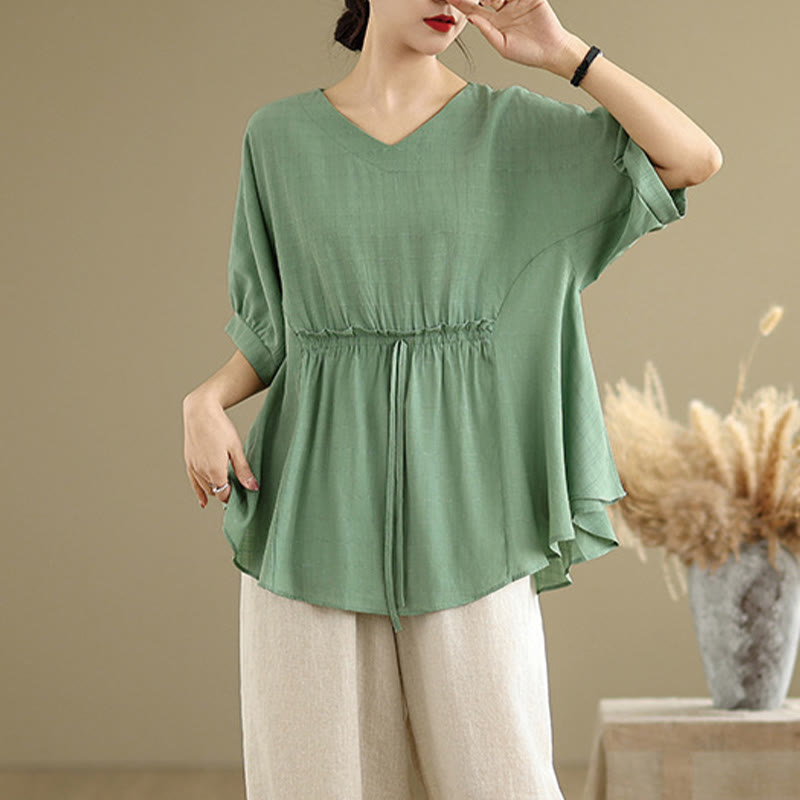 T-shirt damski z nadrukiem Buddha Stones w jednolitym kolorze, z krótkim rękawem i krótkim guzikiem - image 18