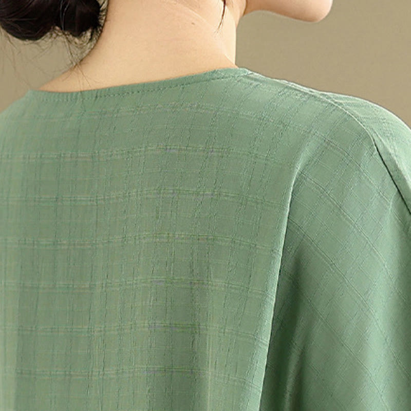 T-shirt damski z nadrukiem Buddha Stones w jednolitym kolorze, z krótkim rękawem i krótkim guzikiem - image 20