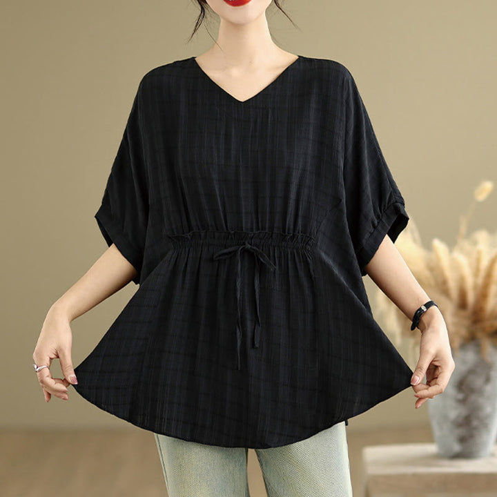 T-shirt damski z nadrukiem Buddha Stones w jednolitym kolorze, z krótkim rękawem i krótkim guzikiem - image 7