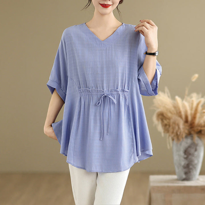 T-shirt damski z nadrukiem Buddha Stones w jednolitym kolorze, z krótkim rękawem i krótkim guzikiem - Chaber niebieski - US12, UK/AU16, EU44 (2XL) - image 0