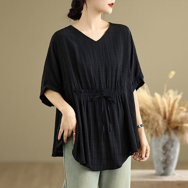 T-shirt damski z nadrukiem Buddha Stones w jednolitym kolorze, z krótkim rękawem i krótkim guzikiem - image 11