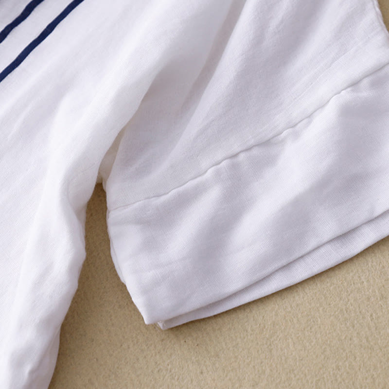 Buddha Stones Casual Line Printing Pattern Krótki rękaw Bawełna Len Damska Koszulka T-shirt - image 16