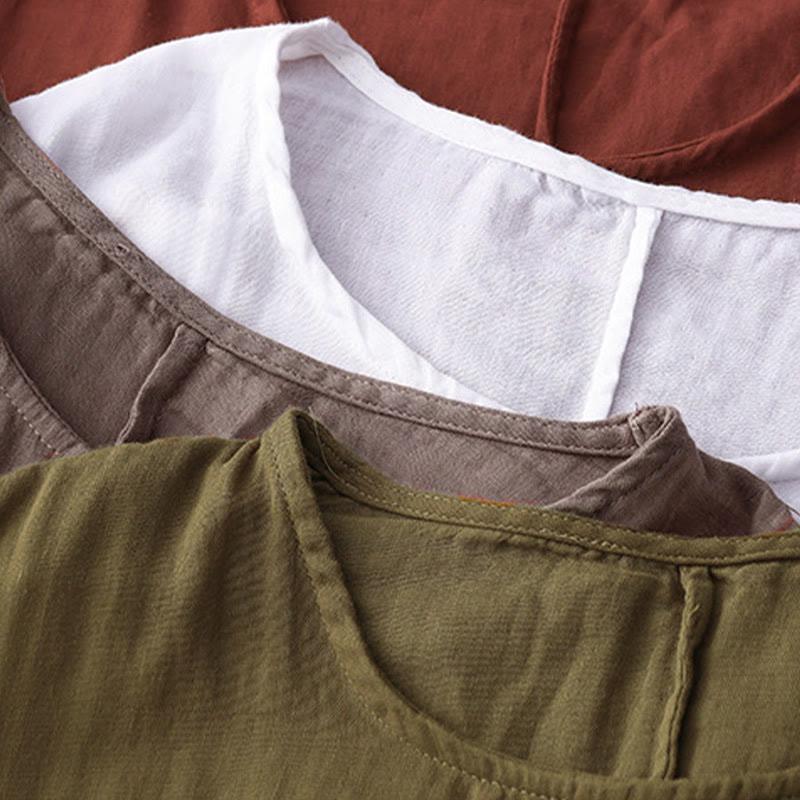 Buddha Stones Casual Line Printing Pattern Krótki rękaw Bawełna Len Damska Koszulka T-shirt - image 22