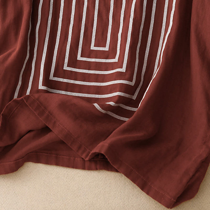 Buddha Stones Casual Line Printing Pattern Krótki rękaw Bawełna Len Damska Koszulka T-shirt - image 10