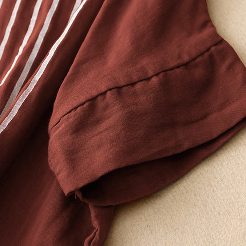 Buddha Stones Casual Line Printing Pattern Krótki rękaw Bawełna Len Damska Koszulka T-shirt - image 9