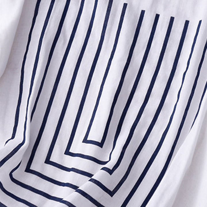 Buddha Stones Casual Line Printing Pattern Krótki rękaw Bawełna Len Damska Koszulka T-shirt - image 15