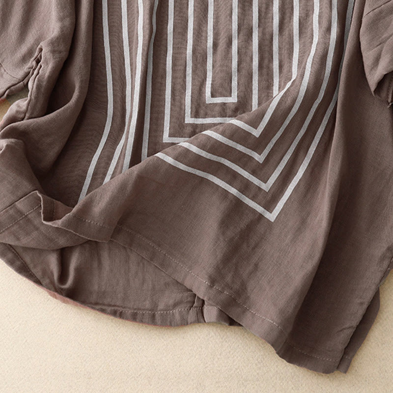 Buddha Stones Casual Line Printing Pattern Krótki rękaw Bawełna Len Damska Koszulka T-shirt - image 20