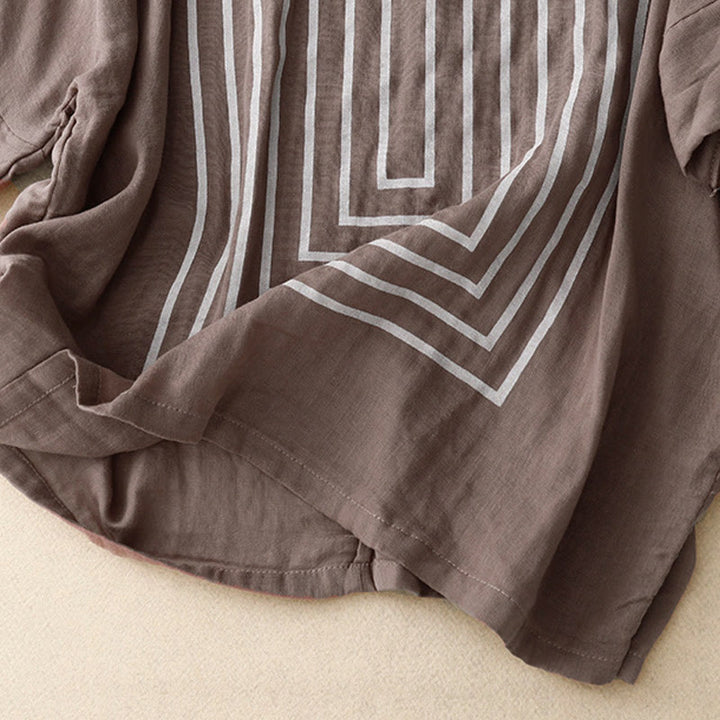 Buddha Stones Casual Line Printing Pattern Krótki rękaw Bawełna Len Damska Koszulka T-shirt - image 20