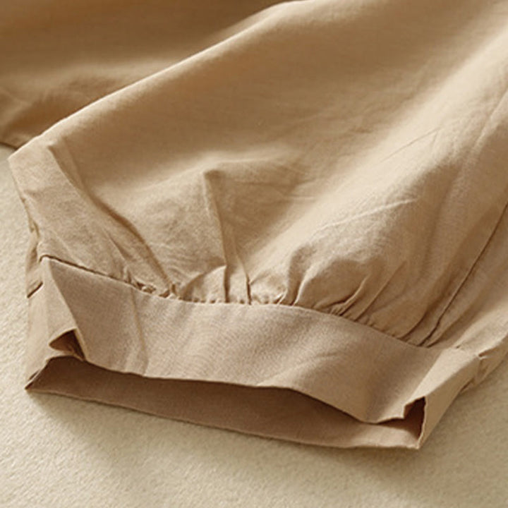 Sukienka midi z bawełny Buddha Stones w swobodnym, czystym kolorze, z krótkim rękawem, dekoltem w serek i kieszeniami - image 14