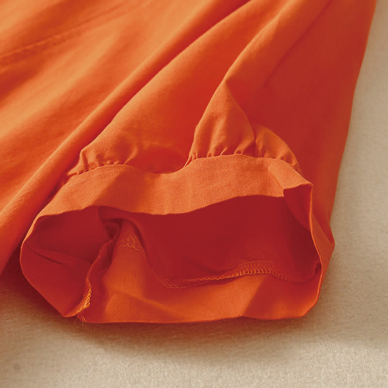 Sukienka midi z bawełny Buddha Stones w swobodnym, czystym kolorze, z krótkim rękawem, dekoltem w serek i kieszeniami - image 5