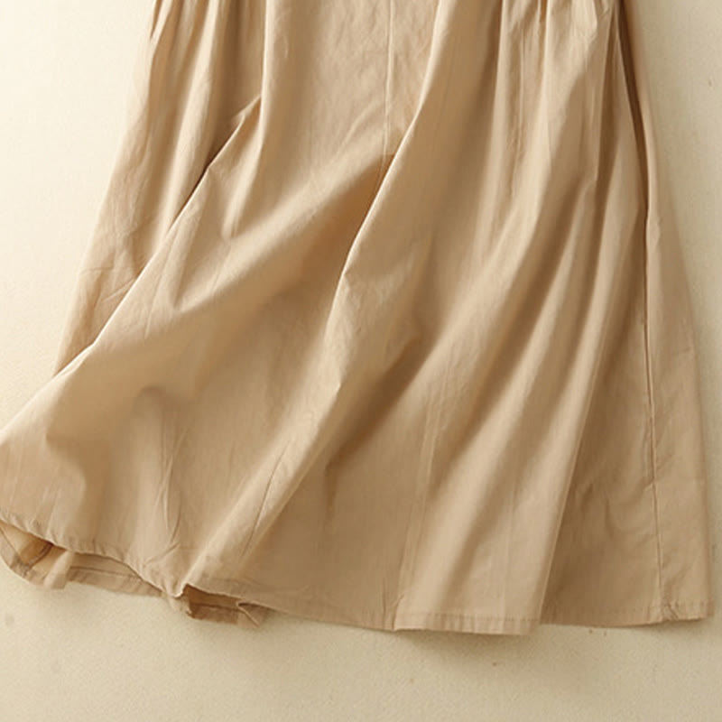 Sukienka midi z bawełny Buddha Stones w swobodnym, czystym kolorze, z krótkim rękawem, dekoltem w serek i kieszeniami - image 15