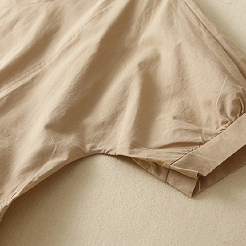 Sukienka midi z bawełny Buddha Stones w swobodnym, czystym kolorze, z krótkim rękawem, dekoltem w serek i kieszeniami - image 13