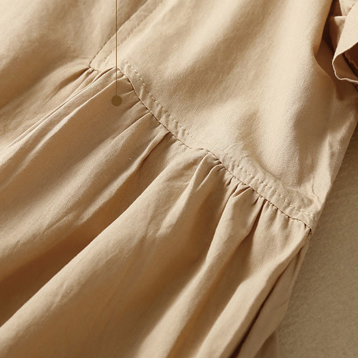 Sukienka midi z bawełny Buddha Stones w swobodnym, czystym kolorze, z krótkim rękawem, dekoltem w serek i kieszeniami - image 16