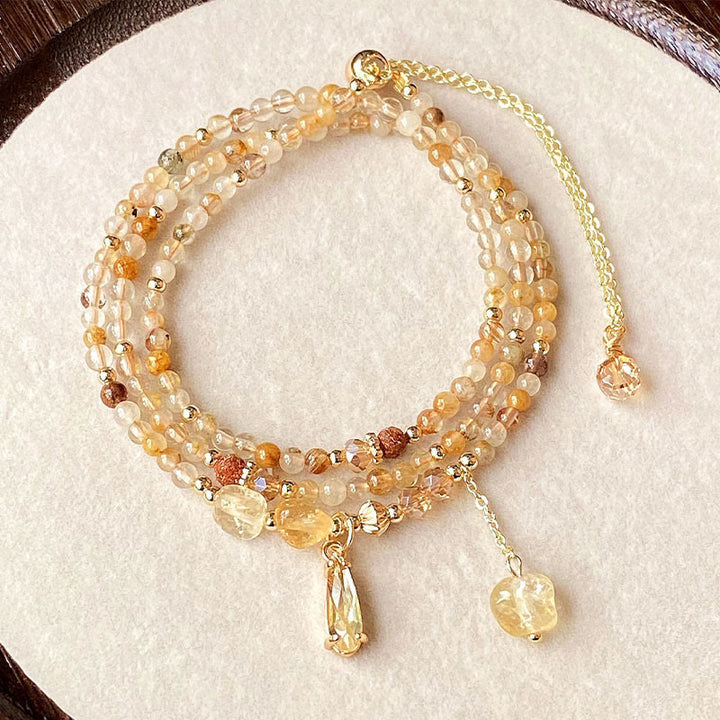 Bransoletka Buddha Stones Natural Citrine Beads Pleasure Multi Layer - Cytryn (obwód nadgarstka: 15-21 cm) - image 0