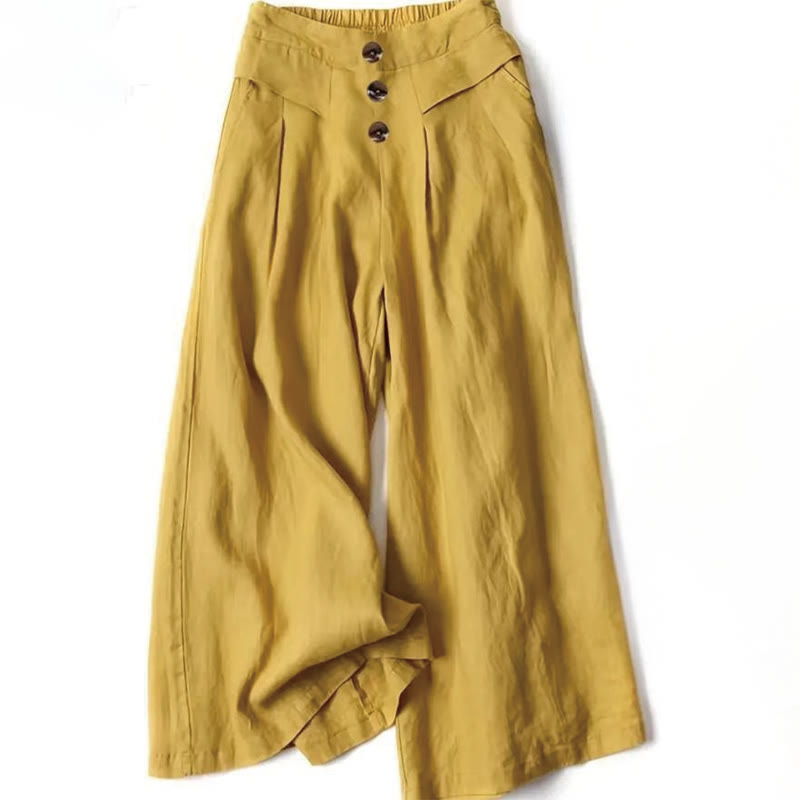 Spodnie damskie z szerokimi nogawkami i kieszeniami, w stylu retro casual z wysokim stanem i bawełną z motywem Buddha Stones - Złoto - US12, UK/AU16, EU44 (XL) - image 1