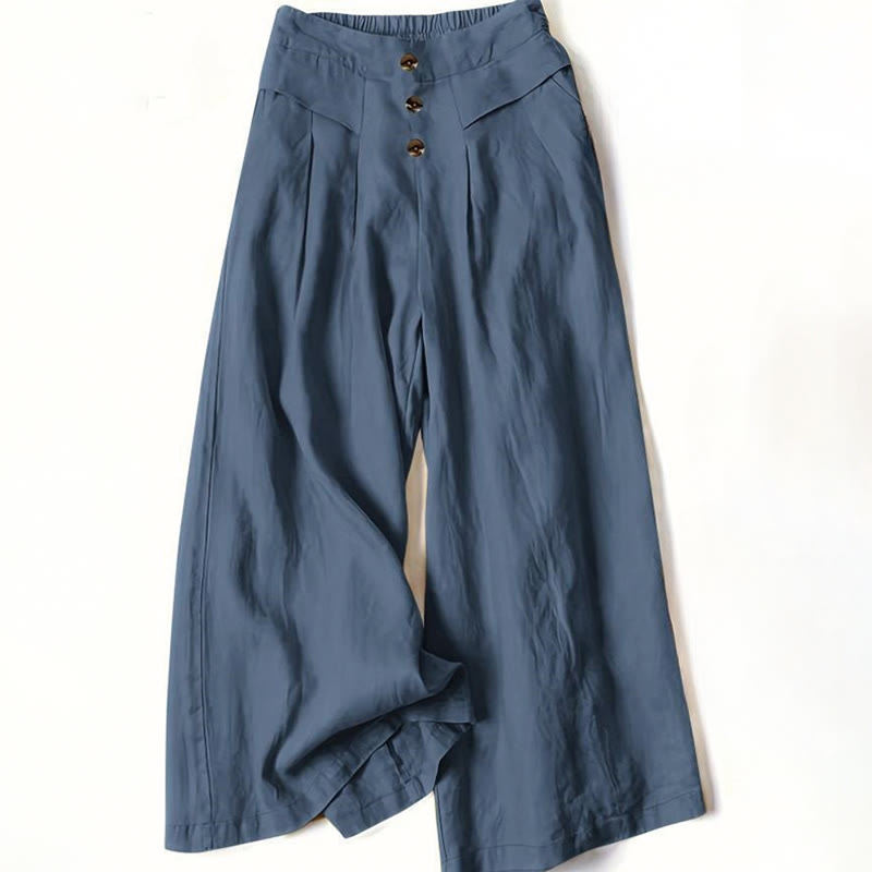 Spodnie damskie z szerokimi nogawkami i kieszeniami, w stylu retro casual z wysokim stanem i bawełną z motywem Buddha Stones - Stalowoniebieski - US12, UK/AU16, EU44 (XL) - image 9