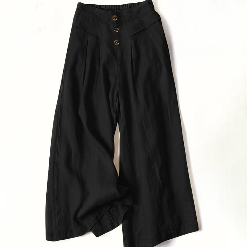 Spodnie damskie z szerokimi nogawkami i kieszeniami, w stylu retro casual z wysokim stanem i bawełną z motywem Buddha Stones - Czarny - US12, UK/AU16, EU44 (XL) - image 6