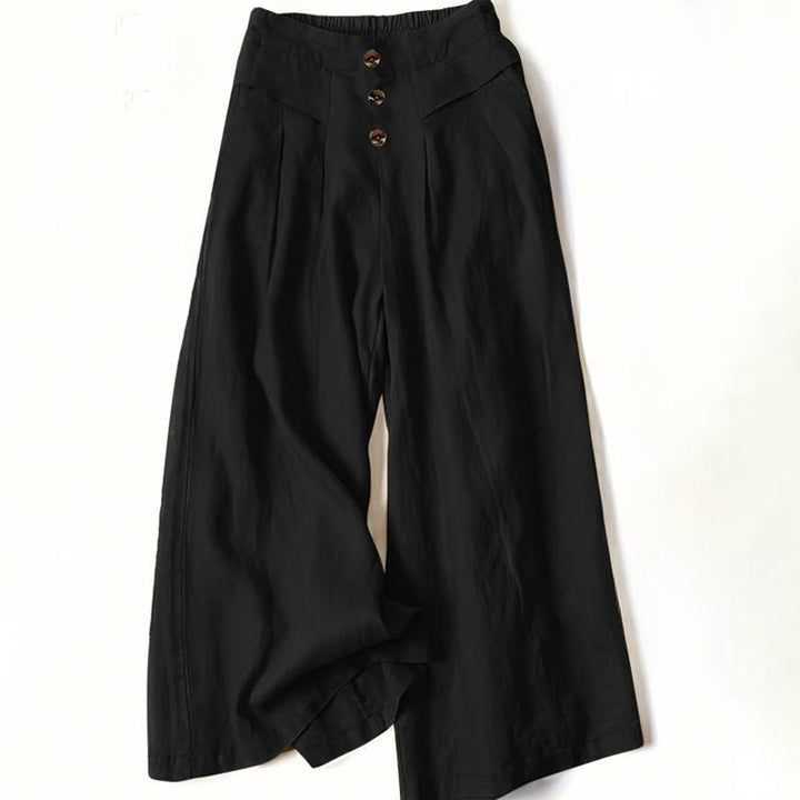 Spodnie damskie z szerokimi nogawkami i kieszeniami, w stylu retro casual z wysokim stanem i bawełną z motywem Buddha Stones - Czarny - US12, UK/AU16, EU44 (XL) - image 6