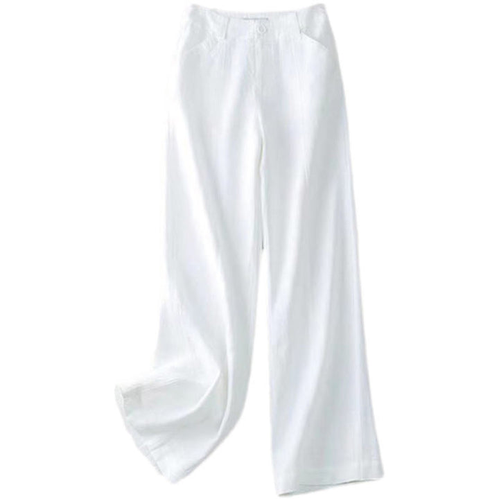 Buddha Stones Casual Retro Gładkie Wysokie Spodnie Bawełniane Lniane Damskie Szerokie Nogawki Z Kieszeniami