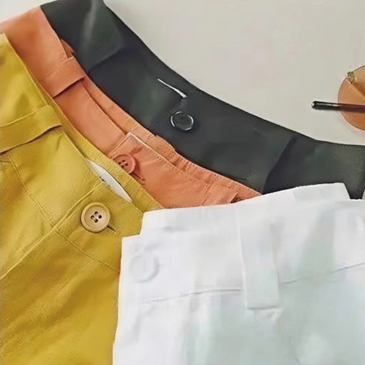 Buddha Stones Casual Retro Gładkie Wysokie Spodnie Bawełniane Lniane Damskie Szerokie Nogawki Z Kieszeniami