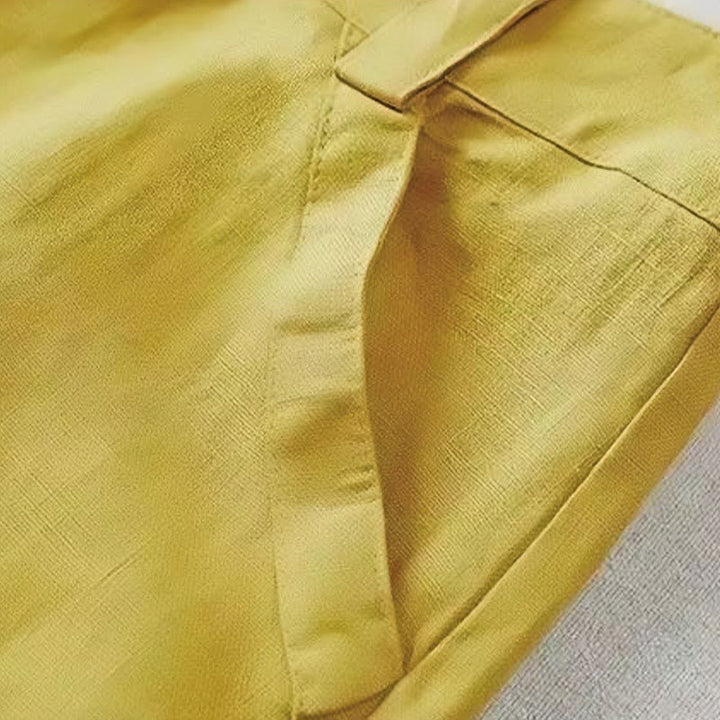 Buddha Stones Casual Retro Gładkie Wysokie Spodnie Bawełniane Lniane Damskie Szerokie Nogawki Z Kieszeniami