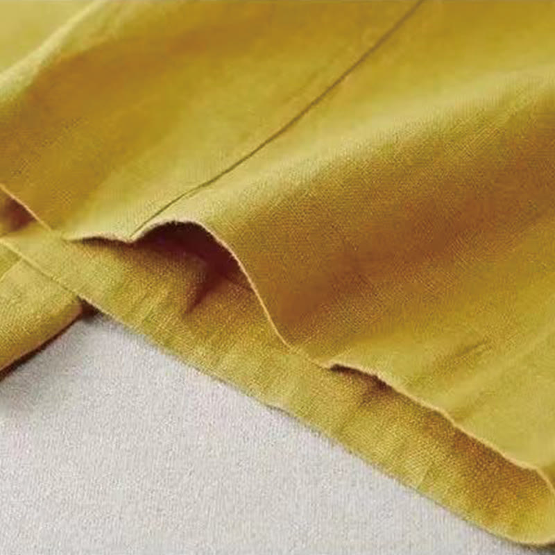 Buddha Stones Casual Retro Gładkie Wysokie Spodnie Bawełniane Lniane Damskie Szerokie Nogawki Z Kieszeniami