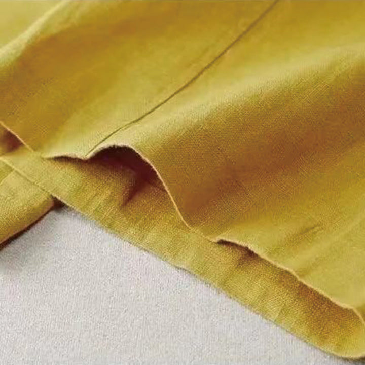 Buddha Stones Casual Retro Gładkie Wysokie Spodnie Bawełniane Lniane Damskie Szerokie Nogawki Z Kieszeniami