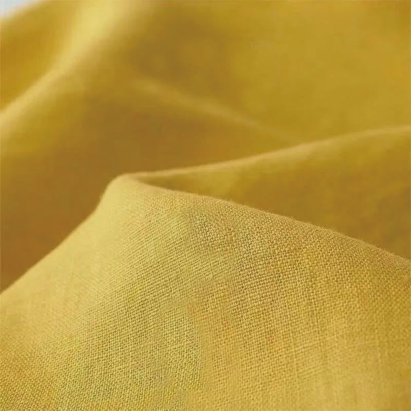 Buddha Stones Casual Retro Gładkie Wysokie Spodnie Bawełniane Lniane Damskie Szerokie Nogawki Z Kieszeniami