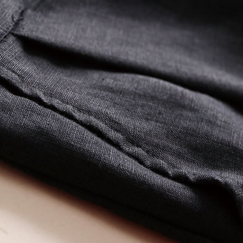 Buddha Stones Commute Jednokolorowe Spodnie z Sznurkiem do Ściągania 7-8 Długość Bawełna Lniane Damskie Szerokie Nogawki Z Kieszeniami - image 13