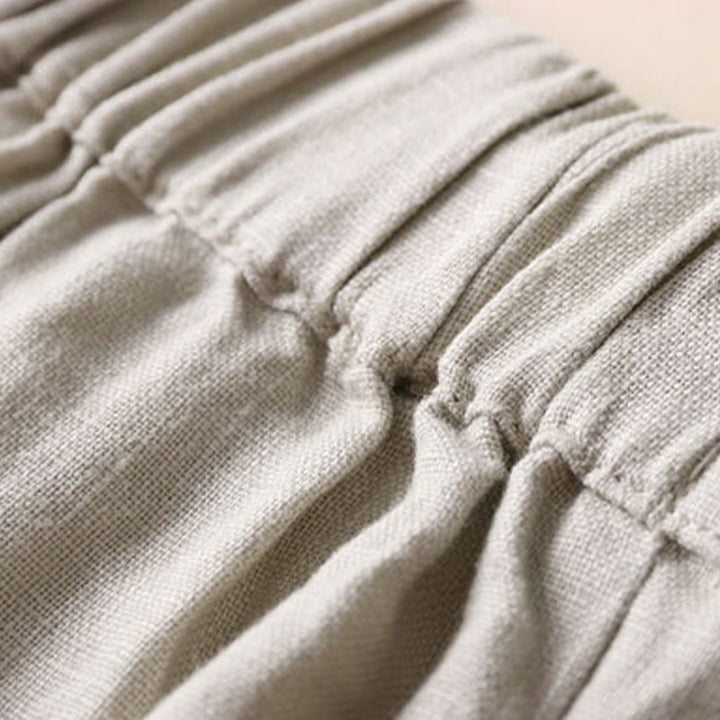 Buddha Stones Commute Jednokolorowe Spodnie z Sznurkiem do Ściągania 7-8 Długość Bawełna Lniane Damskie Szerokie Nogawki Z Kieszeniami - image 3