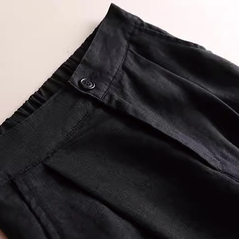 Buddha Stones Commute Jednokolorowe Spodnie z Sznurkiem do Ściągania 7-8 Długość Bawełna Lniane Damskie Szerokie Nogawki Z Kieszeniami - image 12