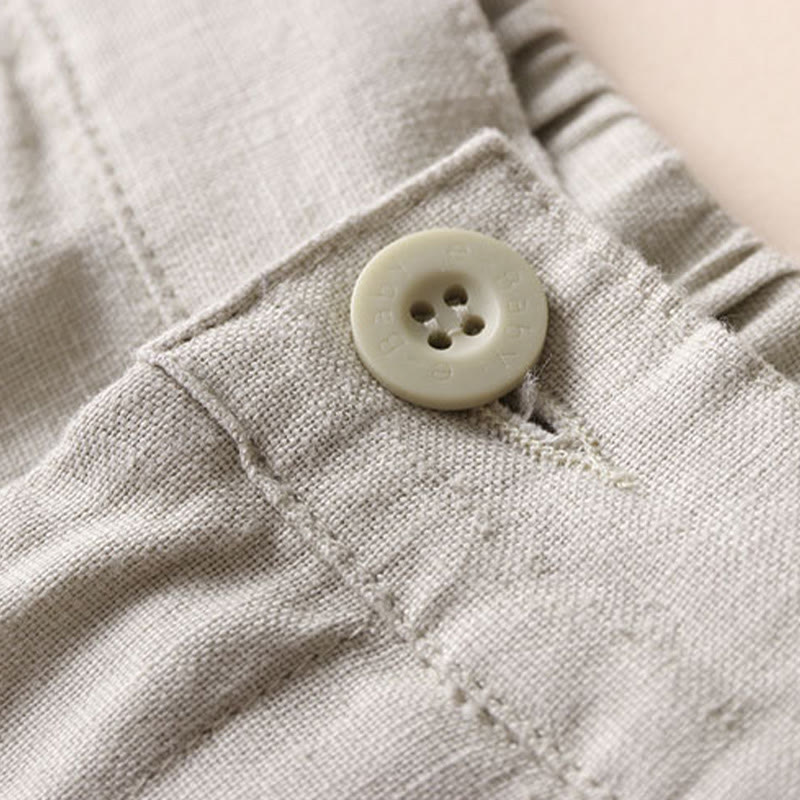 Buddha Stones Commute Jednokolorowe Spodnie z Sznurkiem do Ściągania 7-8 Długość Bawełna Lniane Damskie Szerokie Nogawki Z Kieszeniami - image 1