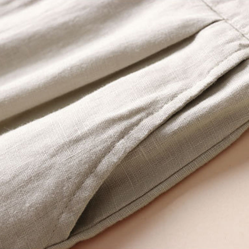 Buddha Stones Commute Jednokolorowe Spodnie z Sznurkiem do Ściągania 7-8 Długość Bawełna Lniane Damskie Szerokie Nogawki Z Kieszeniami - image 4