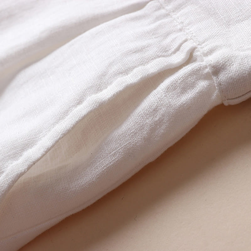 Buddha Stones Commute Jednokolorowe Spodnie z Sznurkiem do Ściągania 7-8 Długość Bawełna Lniane Damskie Szerokie Nogawki Z Kieszeniami - image 10