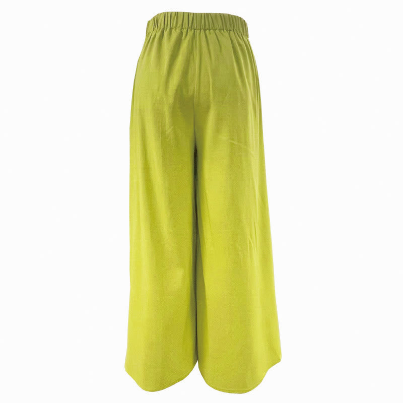 Spodnie damskie z szerokimi nogawkami Buddha Stones Spring Casual Retro Plain Drawstring z kieszeniami