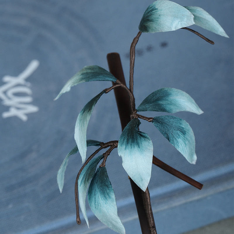 Buddha Stones Ręcznie robione Aksamitne Kwiaty Bambusowe Liście Miękka Spinka Do Włosów