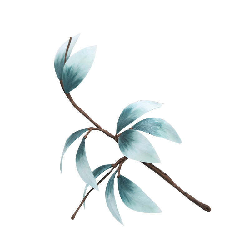 Buddha Stones Ręcznie robione Aksamitne Kwiaty Bambusowe Liście Miękka Spinka Do Włosów