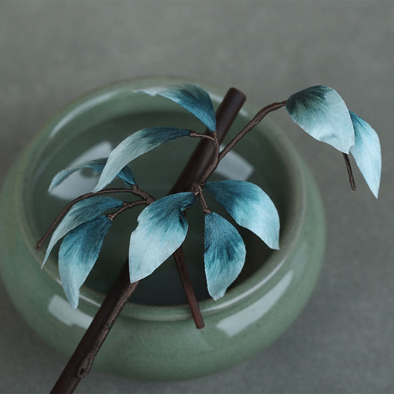 Buddha Stones Ręcznie robione Aksamitne Kwiaty Bambusowe Liście Miękka Spinka Do Włosów