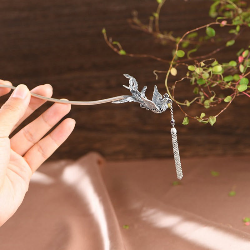 Buddha Stones 925 Srebro Sterlingowe Feniks Frędzle Ochrona Spinka Do Włosów - image 4