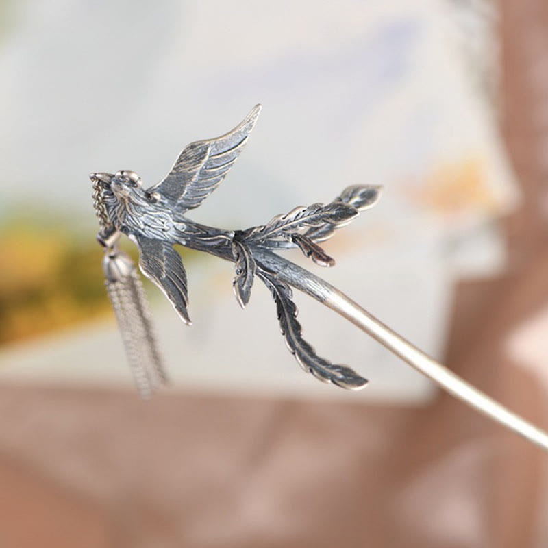 Buddha Stones 925 Srebro Sterlingowe Feniks Frędzle Ochrona Spinka Do Włosów - image 2