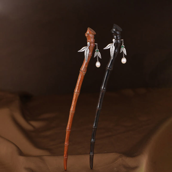 Buddha Stones 925 Srebro Sterlingowe Czerwone Drzewo Sandałowe Heban Bambus Power Hairpin