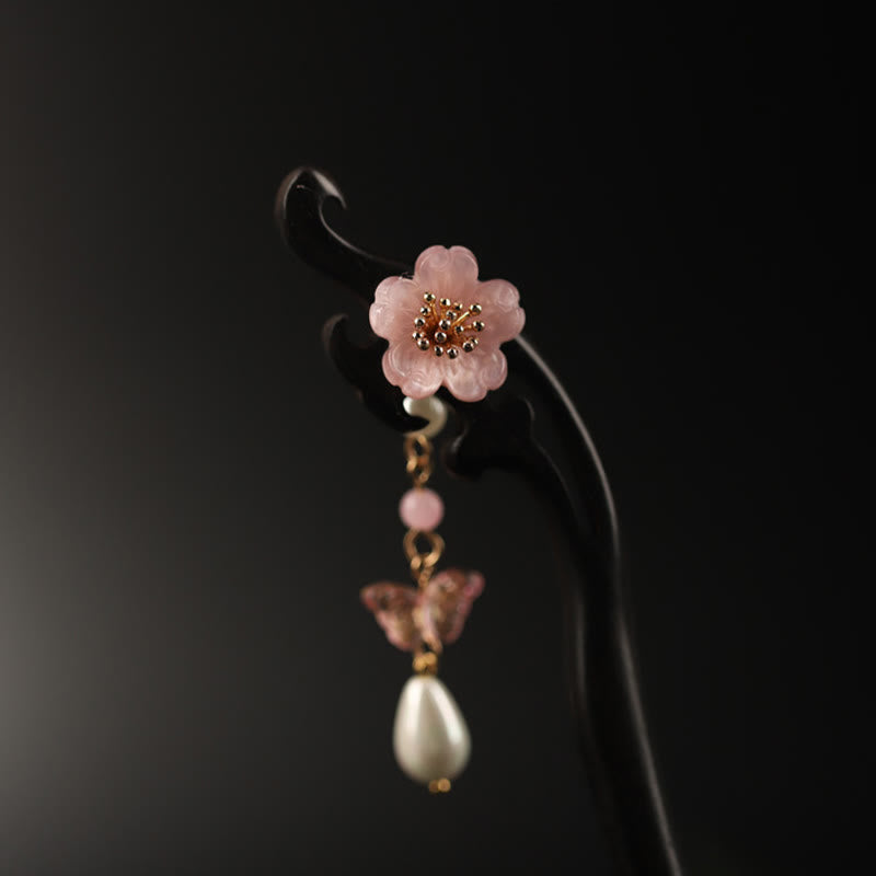 Buddha Stones Ebony Kwiat Motyl Błogosławieństwo Spinka Do Włosów