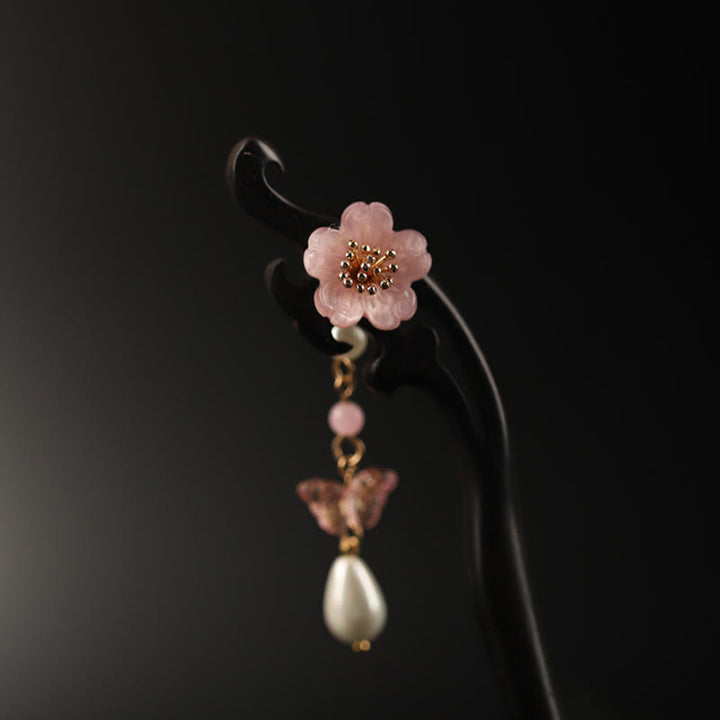 Buddha Stones Ebony Kwiat Motyl Błogosławieństwo Spinka Do Włosów