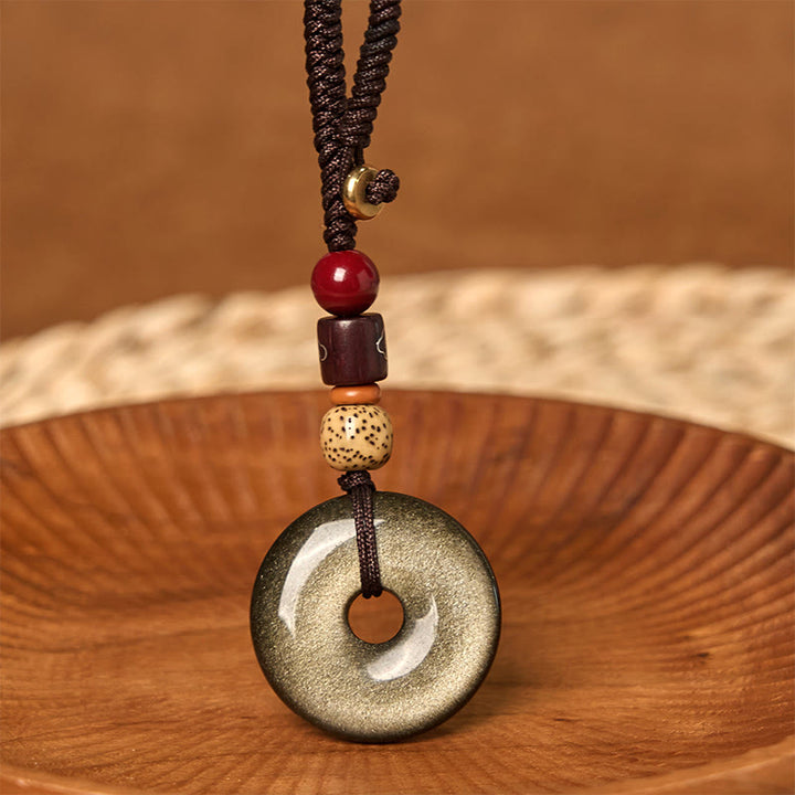 Buddha Stones Naturalny Złoty Połysk Obsydianowy Klamra Pokoju Wzmocnienie Breloczek