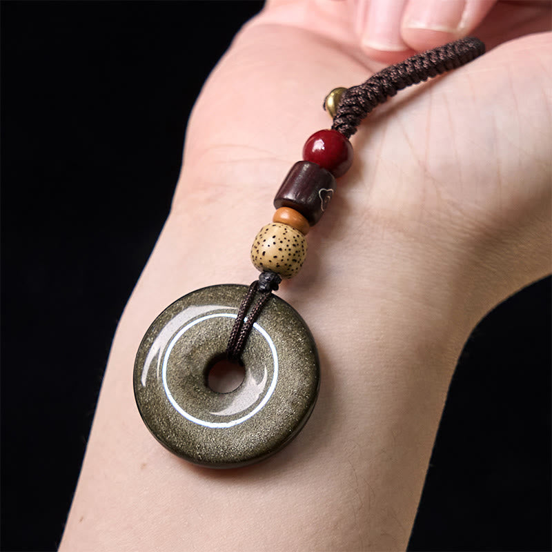 Buddha Stones Naturalny Złoty Połysk Obsydianowy Klamra Pokoju Wzmocnienie Breloczek