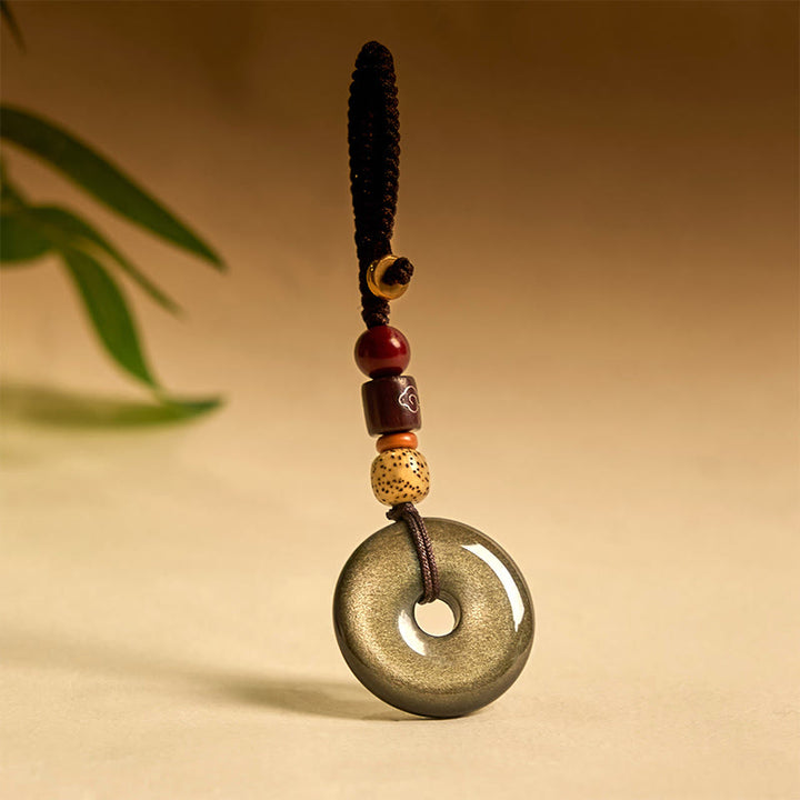 Buddha Stones Naturalny Złoty Połysk Obsydianowy Klamra Pokoju Wzmocnienie Breloczek