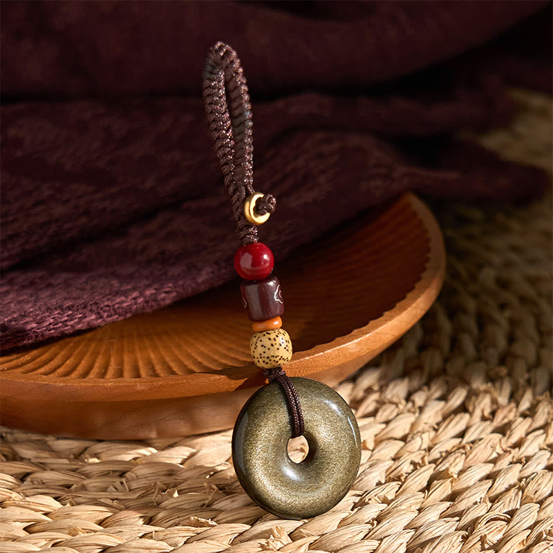 Buddha Stones Naturalny Złoty Połysk Obsydianowy Klamra Pokoju Wzmocnienie Breloczek