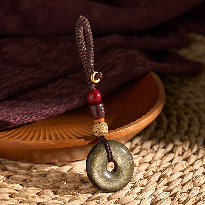 Buddha Stones Naturalny Złoty Połysk Obsydianowy Klamra Pokoju Wzmocnienie Breloczek