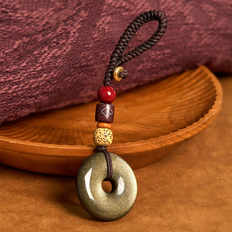 Buddha Stones Naturalny Złoty Połysk Obsydianowy Klamra Pokoju Wzmocnienie Breloczek